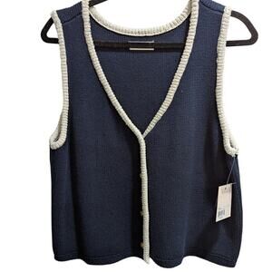 Lauren Conrad Sz XL V-Neck Sleeveless Blue and White Sweater Vest